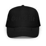 Matte Black "Old English" Foam Trucker Hat