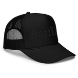 Matte Black "Old English" Foam Trucker Hat