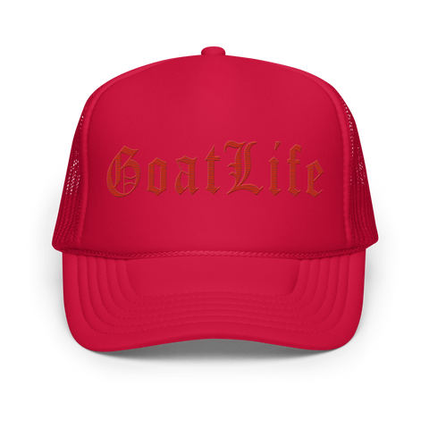 Matte Red "Old English" Foam Trucker Hat